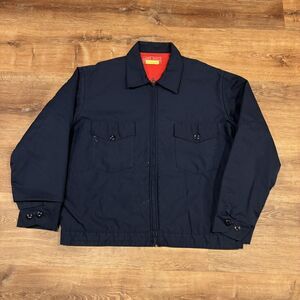 Vintage 50s 60s Twill Work Jacket Navy Blue Sz 48 XL Full Zip Welding Red Lined